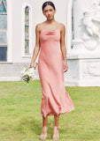 Sheath/Column Cowl Neck Sleeveless Tea-Length Stretch Satin Bridesmaid Dresses Zariah STIP0025232