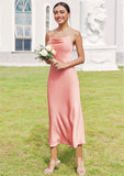 Sheath/Column Cowl Neck Sleeveless Tea-Length Stretch Satin Bridesmaid Dresses Zariah STIP0025232