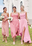 Sheath/Column Cowl Neck Sleeveless Tea-Length Stretch Satin Bridesmaid Dresses Zariah STIP0025232