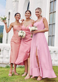 Sheath/Column Cowl Neck Sleeveless Tea-Length Stretch Satin Bridesmaid Dresses Zariah STIP0025232