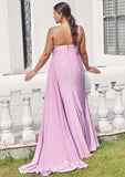 Trumpet/Mermaid One-Shoulder Sleeveless Floor-Length Jersey Plus Size Bridesmaid Dresses with Pleated Side Draping Julissa STIP0025235