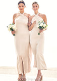 Sheath/Column Halter Sleeveless Ankle-Length Stretch Satin Bridesmaid Dresses with Bowknot Raven STIP0025236