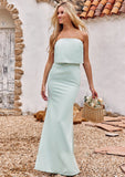 Sheath/Column Strapless Sleeveless Floor-Length Stretch Crepe Bridesmaid Dresses Lilianna STIP0025239