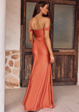 Sheath/Column Off-the-Shoulder Sleeveless Floor-Length Jersey Bridesmaid Dresses with Pleated Split Alannah STIP0025241