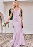 Sheath/Column Cowl Neck Sleeveless Floor-Length Stretch Satin Bridesmaid Dresses with Pleated Split Marilyn STIP0025242