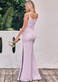 Sheath/Column Cowl Neck Sleeveless Floor-Length Stretch Satin Bridesmaid Dresses with Pleated Split Marilyn STIP0025242