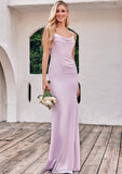 Sheath/Column Cowl Neck Sleeveless Floor-Length Stretch Satin Bridesmaid Dresses with Pleated Split Marilyn STIP0025242