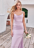 Sheath/Column Cowl Neck Sleeveless Floor-Length Stretch Satin Bridesmaid Dresses with Pleated Split Marilyn STIP0025242