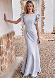 Trumpet/Mermaid Scoop Neck Short Sleeve Floor-Length Stretch Crepe Bridesmaid Dresses with Pleated Ruffles Raelynn STIP0025244