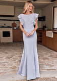 Trumpet/Mermaid Scoop Neck Short Sleeve Floor-Length Stretch Crepe Bridesmaid Dresses with Pleated Ruffles Raelynn STIP0025244