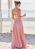 A-line V Neck Sleeveless Floor-Length Stretch Satin Bridesmaid Dresses with Split Tori STIP0025247