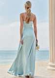 A-line Square Neckline Sleeveless Floor-Length Stretch Satin Bridesmaid Dresses with Split Judith STIP0025248