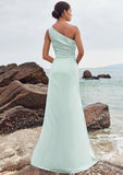 Sheath/Column One-Shoulder Sleeveless Floor-Length Stretch Satin Bridesmaid Dresses with Pleated Split Hayden STIP0025251