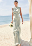 A-line High-Neck Sleeveless Floor-Length Stretch Satin Bridesmaid Dresses Helen STIP0025252