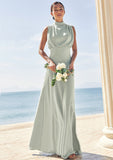 A-line High-Neck Sleeveless Floor-Length Stretch Satin Bridesmaid Dresses Helen STIP0025252