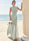 A-line High-Neck Sleeveless Floor-Length Stretch Satin Bridesmaid Dresses Helen STIP0025252