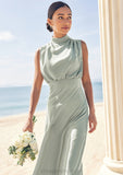 A-line High-Neck Sleeveless Floor-Length Stretch Satin Bridesmaid Dresses Helen STIP0025252