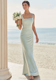 Sheath/Column Square Neckline Sleeveless Floor-Length Stretch Satin Bridesmaid Dresses Stacy STIP0025262