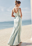 Sheath/Column Square Neckline Sleeveless Floor-Length Stretch Satin Bridesmaid Dresses Stacy STIP0025262