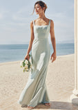 Sheath/Column Square Neckline Sleeveless Floor-Length Stretch Satin Bridesmaid Dresses Stacy STIP0025262