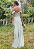 A-line V Neck Sleeveless Floor-Length Stretch Satin Bridesmaid Dresses with Split Siena STIP0025263