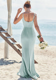 Sheath/Column V Neck Sleeveless Floor-Length Stretch Satin Bridesmaid Dresses with Pleated Gwendolyn STIP0025268