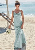 Sheath/Column V Neck Sleeveless Floor-Length Stretch Satin Bridesmaid Dresses with Pleated Gwendolyn STIP0025268