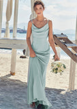 Sheath/Column V Neck Sleeveless Floor-Length Stretch Satin Bridesmaid Dresses with Pleated Gwendolyn STIP0025268