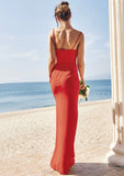 Trumpet/Mermaid V Neck Sleeveless Floor-Length Stretch Crepe Bridesmaid Dresses with Split Una STIP0025269