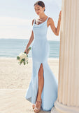 Trumpet/Mermaid Scoop Neck SleevelessFloor-Length Stretch Crepe Bridesmaid Dresses with Split Norah STIP0025271