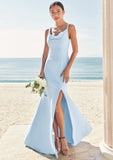 Trumpet/Mermaid Scoop Neck SleevelessFloor-Length Stretch Crepe Bridesmaid Dresses with Split Norah STIP0025271