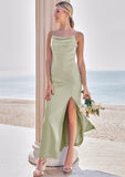 Sheath/Column Cowl Neck Sleeveless Ankle-Length Stretch Satin Bridesmaid Dresses with Split Kianna STIP0025275