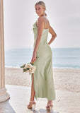 Sheath/Column Cowl Neck Sleeveless Ankle-Length Stretch Satin Bridesmaid Dresses with Split Kianna STIP0025275