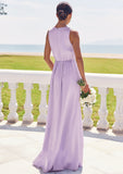 A-line V Neck Sleeveless Floor-Length Stretch Satin Bridesmaid Dresses with Pleated Split Alexandria STIP0025276