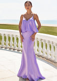 Sheath/Column V Neck Sleeveless Floor-Length Stretch Satin Bridesmaid Dresses with Ruffles Siena STIP0025278