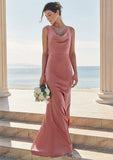 Trumpet/Mermaid Cowl Neck Sleeveless Floor-Length Stretch Satin Bridesmaid Dresses with Sashes Malia STIP0025281