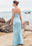 Trumpet/Mermaid Cowl Neck Sleeveless Floor-Length Stretch Satin Bridesmaid Dresses with Pleated Split Mollie STIP0025283