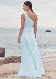 A-line One-Shoulder Sleeveless Floor-Length Stretch Satin Bridesmaid Dresses with Split Chana STIP0025285