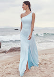 A-line One-Shoulder Sleeveless Floor-Length Stretch Satin Bridesmaid Dresses with Split Chana STIP0025285