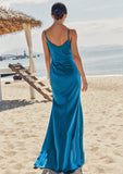 Trumpet/Mermaid V Neck Sleeveless Floor-Length Stretch Satin Bridesmaid Dresses with Pleated Split Cecilia STIP0025286