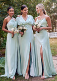 A-line Halter Sleeveless Floor-Length Stretch Satin Bridesmaid Dresses with Split Shea STIP0025287