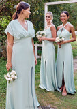 A-line Halter Sleeveless Floor-Length Stretch Satin Bridesmaid Dresses with Split Shea STIP0025287