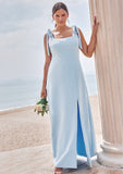 A-line Square Neckline Sleeveless Floor-Length Stretch Crepe Bridesmaid Dresses with Split Philippa STIP0025288