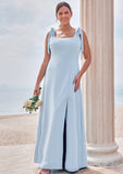 A-line Square Neckline Sleeveless Floor-Length Stretch Crepe Bridesmaid Dresses with Split Philippa STIP0025288