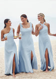 A-line Square Neckline Sleeveless Floor-Length Stretch Crepe Bridesmaid Dresses with Split Philippa STIP0025288