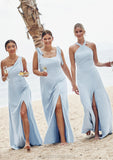 A-line Square Neckline Sleeveless Floor-Length Stretch Crepe Bridesmaid Dresses with Split Philippa STIP0025288