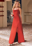 Sheath/Column Cowl Neck Sleeveless Floor-Length Stretch Crepe Bridesmaid Dresses with Pleated Split Kenzie STIP0025289