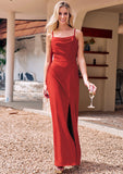 Sheath/Column Cowl Neck Sleeveless Floor-Length Stretch Crepe Bridesmaid Dresses with Pleated Split Kenzie STIP0025289