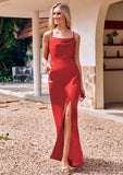 Sheath/Column Cowl Neck Sleeveless Floor-Length Stretch Crepe Bridesmaid Dresses with Pleated Split Kenzie STIP0025289