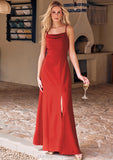 Sheath/Column Cowl Neck Sleeveless Floor-Length Stretch Crepe Bridesmaid Dresses with Pleated Split Kenzie STIP0025289